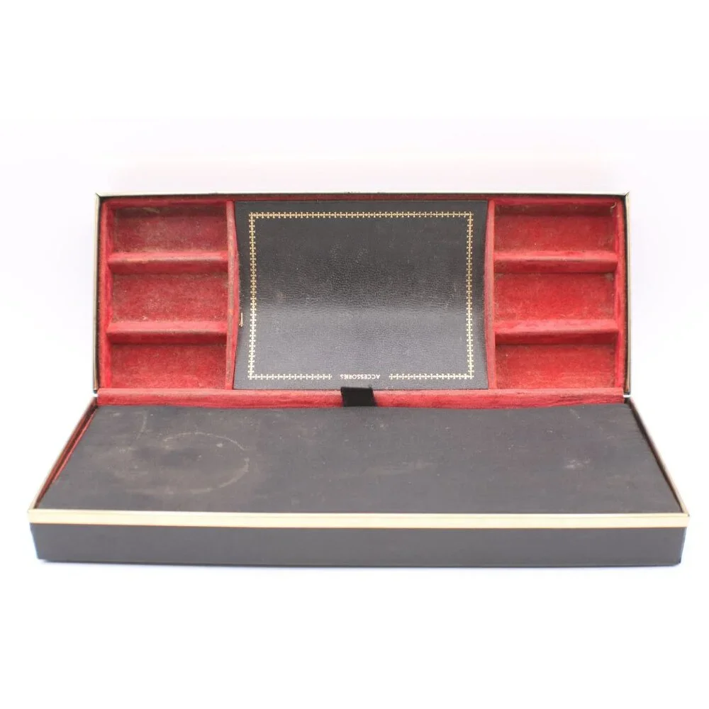 Vtg 1960s Black Red Accessory Jewelry Storage Box Compartments Gold Airline Logo